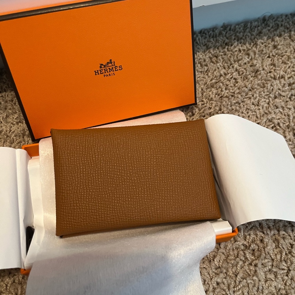 Authentic Hermes Calvi Card Holder in Gold
